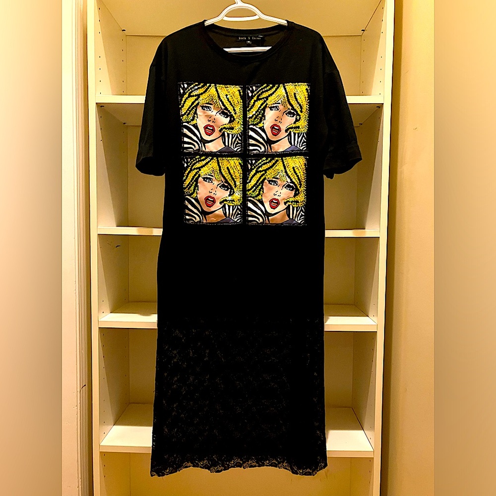 Vintage Canadian designer dress with graphic embellishments - M, gently used
